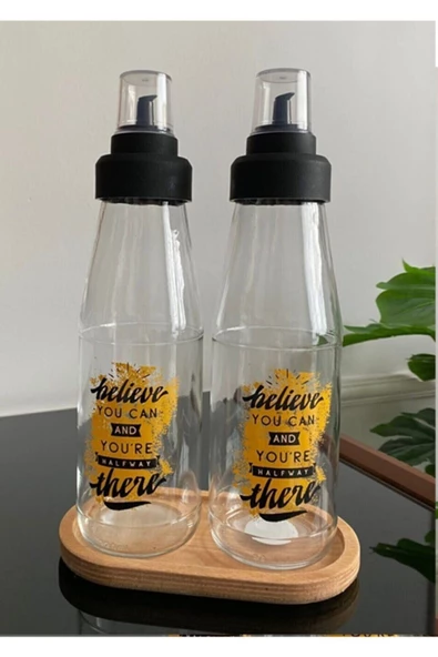 Blv Ahşap Standlı Damlatmaz 3 Parça Cam Yağlık Seti - 720 ml - Resim 3