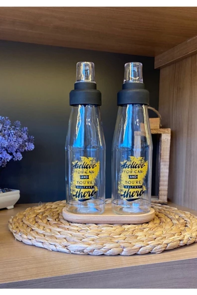 Blv Ahşap Standlı Damlatmaz 3 Parça Cam Yağlık Seti - 720 ml - Resim 2