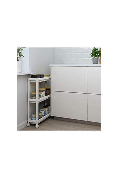 Banyo Mutfak Düzenleyici Organizer Katlı Raf Beyaz Tekerlekli 3 Katlı Raf Ünitesi - Resim 2