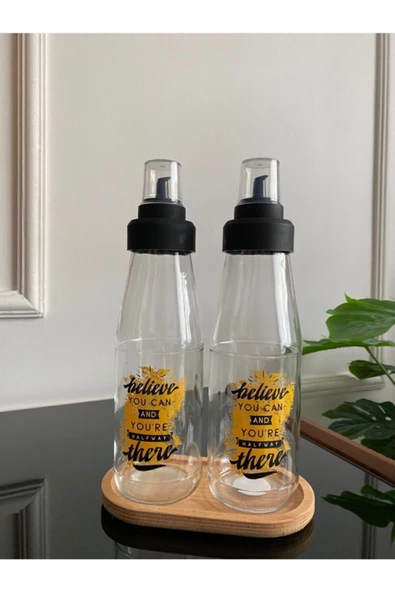 Blv Ahşap Standlı Damlatmaz 3 Parça Cam Yağlık Seti - 720 ml