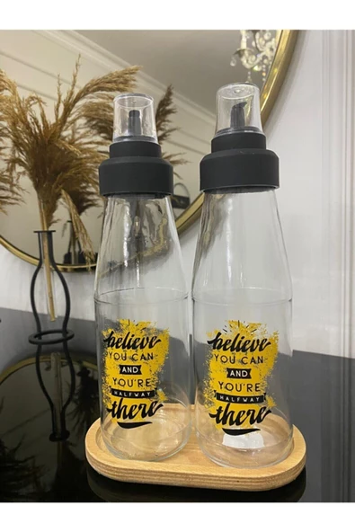 Blv Ahşap Standlı Damlatmaz 3 Parça Cam Yağlık Seti - 720 ml - Resim 5