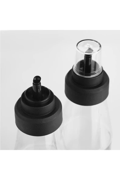 3 Parça Cam Yağlık Sirke Seti Ahşap Standlı Damlatmaz - 720 ml Sızdırmaz Sosluk - 6