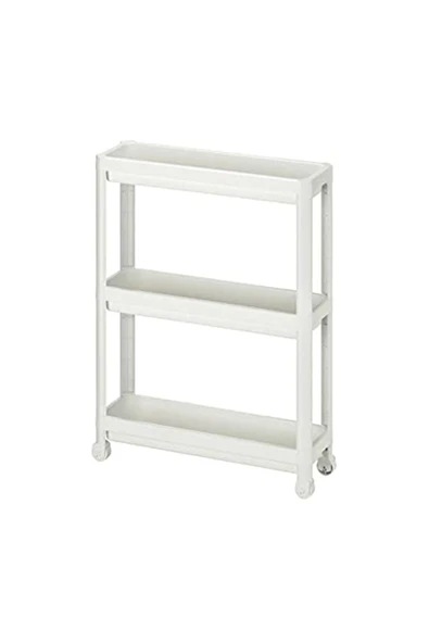 Banyo Mutfak Düzenleyici Organizer Katlı Raf Beyaz Tekerlekli 3 Katlı Raf Ünitesi - Resim 3