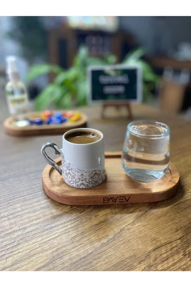 Kahve Sunum Tahtası 2 Adet - Ikili Çay Sunum Tepsisi Mini Ikramlık Yağdanlık Altlığı Ahşap