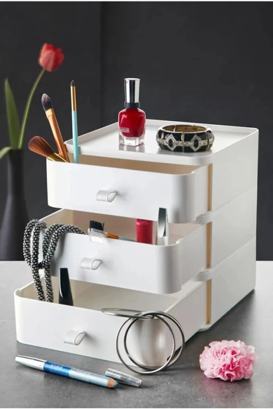 3 Katlı Çekmece Masa Üstü Organizer Makyaj Takı Kutusu Aksesuar Düzenleyici Toparlayıcı