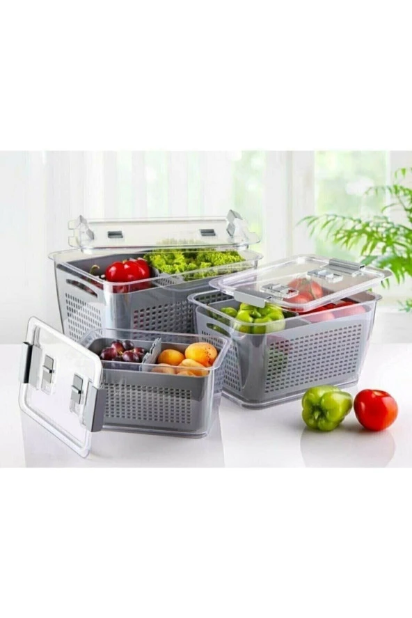 Lüx 3 Adet Buzdolabı Içi Süzgeçli Organizer(2,5lt,5lt,9lt) Set-saklama
