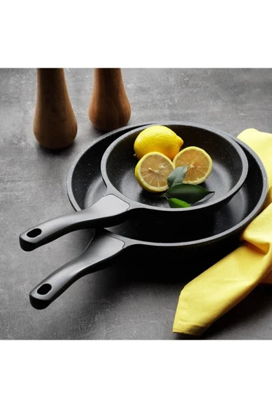 Stark-famos Xl 2 Parça Granit Döküm Tava Seti Yanmaz Yapışmaz - Gri ( 20 Ve 28 Cm ) - Resim 3