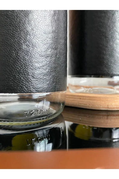 Deri Kılıflı Büyük Boy 3'lü Damlatmaz Ahşap Standlı Cam Yağlık Seti - 750 ml - Resim 6