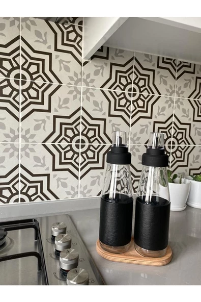 Deri Kılıflı Büyük Boy 3'lü Damlatmaz Ahşap Standlı Cam Yağlık Seti - 750 ml - Resim 2