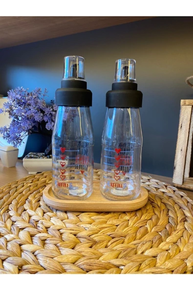 Damlatmaz Akıllı Ahşap Standlı Cam Yağlık Seti - 450 Ml Red - 5