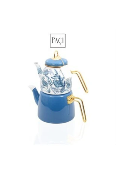 J-150 200801 Huqahome Emaye Çaydanlık Takımı Mavi Yaprak Çaydanlk Elite 200801