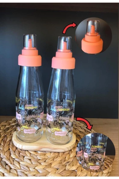 Pembe Kapak Ahşap Standlı 3' Lü Damlatmaz Akıllı 750 ml Yağlık Ve Sirkelik Seti - Resim 5