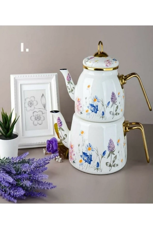Papatya Emaye Çaydanlık Bahar Desen - Şık Çiçekli Tasarım Çaydanlık