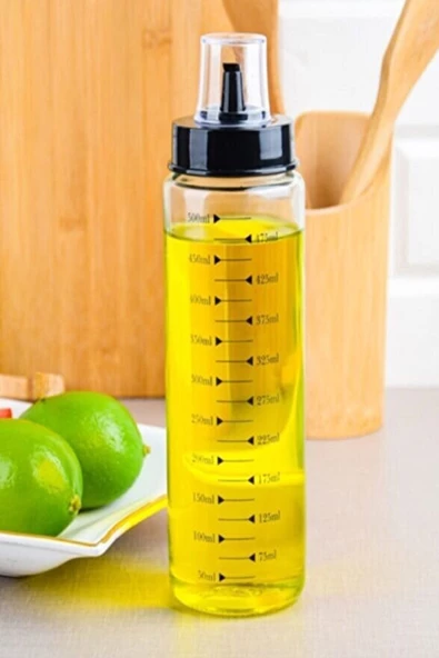 Siyah Kapaklı 1 Adet 500 ml Damlatmaz Akıllı Cam Yağlık Ve Sirkelik