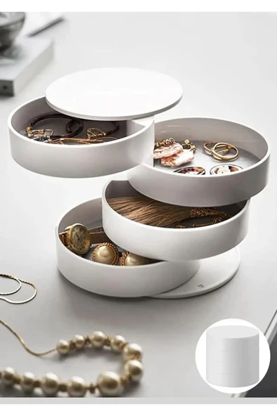 4 Katlı Döner Takı Organizeri - Takı Kutusu Organizer Kolye Yüzük Düzenleyici Küpe Saklama Kutusu