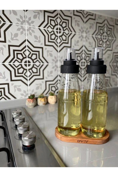 Büyük Boy Damlatmaz Akıllı Ahşap Standlı 3 Parça Cam Yağlık Seti - 720 ml - Resim 6