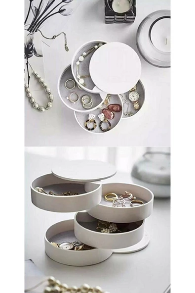 4 Katlı Döner Takı Organizeri - Takı Kutusu Organizer Kolye Yüzük Düzenleyici Küpe Saklama Kutusu - 3