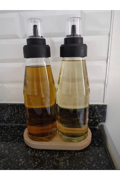 Büyük Boy Damlatmaz Akıllı Ahşap Standlı 3 Parça Cam Yağlık Seti - 720 ml - Resim 5