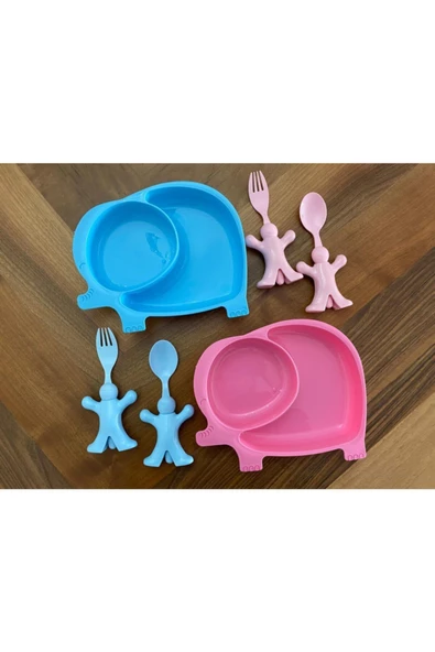 Çocuklar İçin Mavi pembe Fil Şekilli Mama Seti 6 Parça