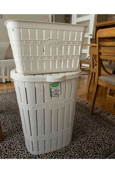 Bambu Halatlı Kirli Çamaşır Sepeti Ve Selesi Seti - 2'li Takım - 3