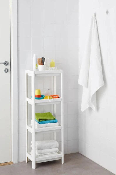 Vesken Beyaz 4 Kat Organize Toparlayıcı Raf Ünitesi - Banyo Havluluk Mutfak Erzak Rafı