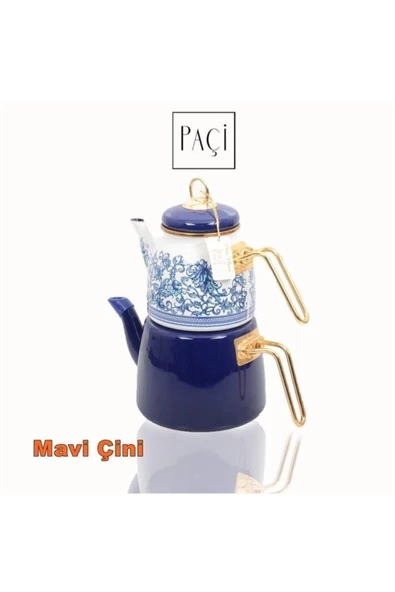 Elite Class Emaye Çaydanlık Takımı Mavi Çini Ottoman Teapot Osmanlı