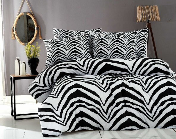 Bayev Bayev Siyah Beyaz Zebra Çift Kişilik Nevresim Takımı Safari