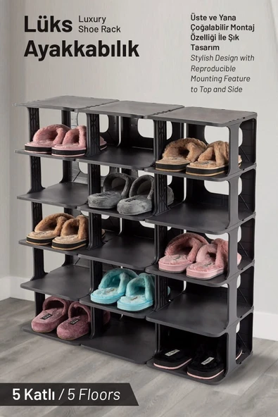 5 Katlı Lüks Ayakkabılık Kapı Önü Ayakkabı Rafı Terlik Düzenleyici Organizer Portatif Dolap - 5