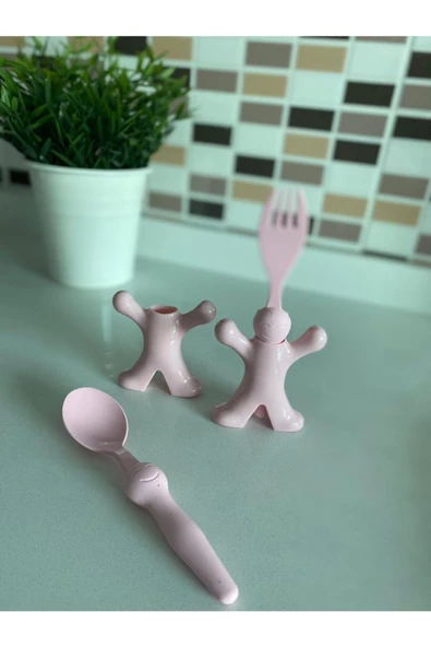 Çocuk Figürlü Mama Kaşığı Ve Çatalı - Lila - 1