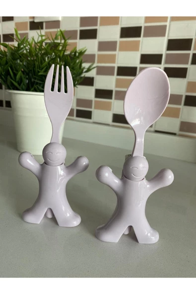 Çocuk Figürlü Mama Kaşığı Ve Çatalı - Lila - 3