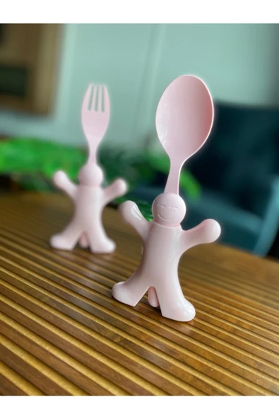 Çocuk Yemek Seti - Mama Tabağı Çatal Kaşık Takımı Pembe - 4