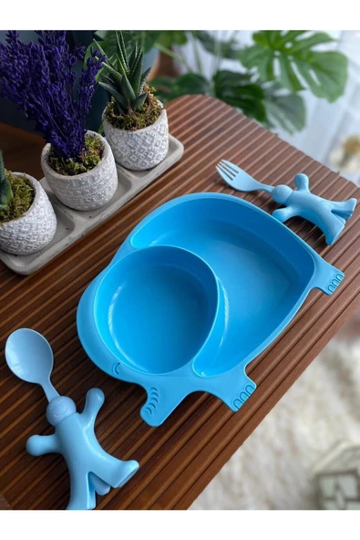 Çocuk Figürlü Mama Kaşığı Ve Çatalı - Mavi - 4
