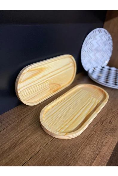 2'li Kahve Ahşap Sunum Tahtası - Yağlık Altlığı Büyük Boy - 2