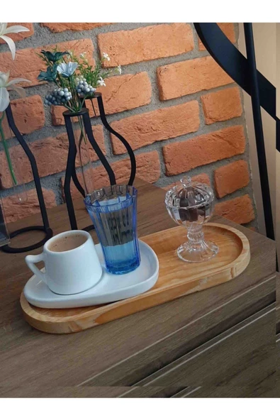 Kahve Ahşap Sunum Tahtası - Yağlık Altlığı 1 Adet Büyük Boy