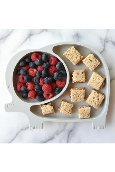 Fil Model Bölmeli Mama Tabağı - Gri Bölmeli Çocuk Yemek Tabağı - Resim 3