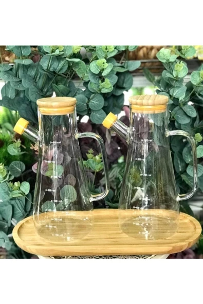 Bambu Kapaklı Vakumlu Borosilikat 3'lü Set Cam Yağlık Sirkelik Bambu Altlık ürün görseli