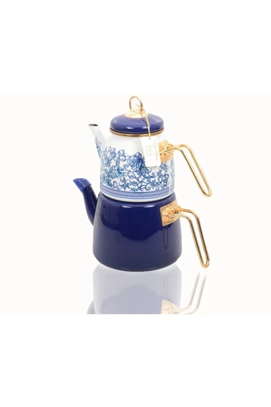 Elite Class Emaye Çaydanlık Motif 200807 Mavi Çini Retro Desen Osmanlı Kütahya - 2