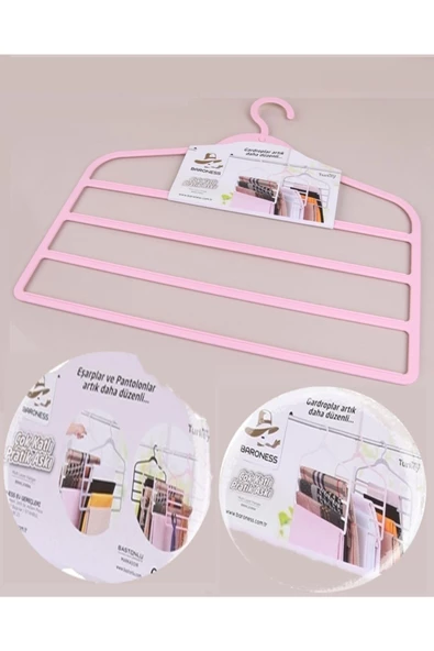 Çok Katlı Plastik Pantolon-eşarp Askısı - Pembe