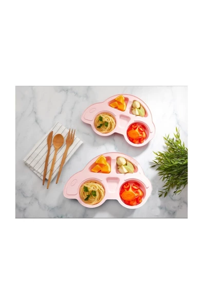 2'li Mama Tabağı ( 2 Adet Pembe ) Bebek Ve Çocuk Bölmeli Yemek Tabağı