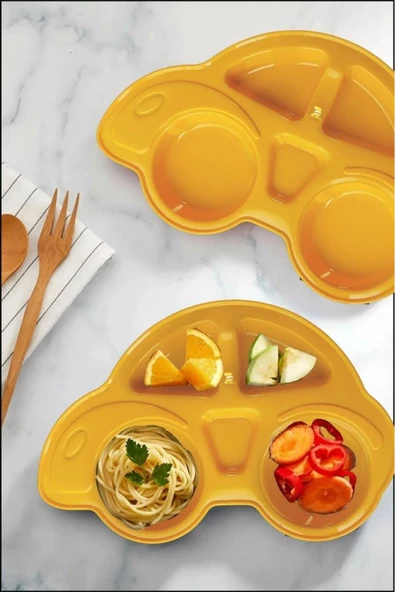 Turuncu Ve Pembe 2'li Mama Tabağı Araba Model Bölmeli Bebe Tabağı - 3