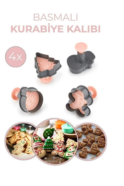 3133 4 Adet Gingerman Çam Ağacı Kardanadam Kurabiye Kalıbı Çocuklar Için Hamur Şekillendirici