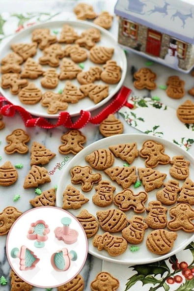 3133 4 Adet Gingerman Çam Ağacı Kardanadam Kurabiye Kalıbı Çocuklar Için Hamur Şekillendirici - Resim 2