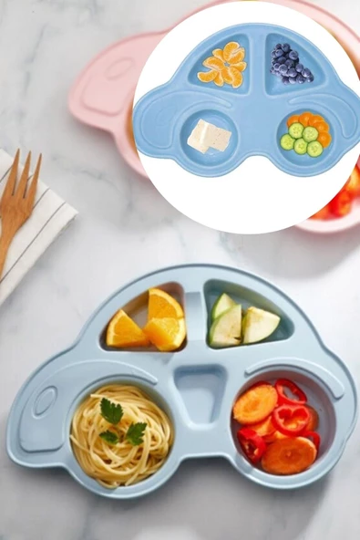 Araba Model Mama Tabağı - Mavi Bebek Ve Çocuk Bölmeli Yemek Tabağı - Resim 2