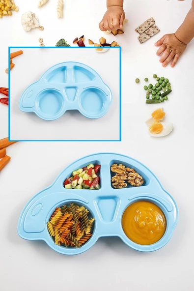 Araba Model Mama Tabağı - Mavi Bebek Ve Çocuk Bölmeli Yemek Tabağı ürün görseli