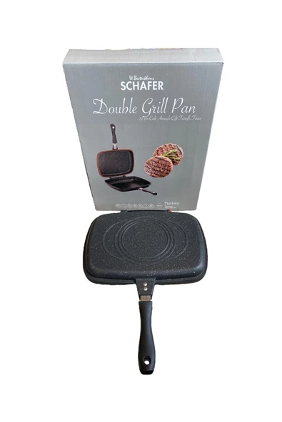 Granit Kare Double Grill Pan 32 Cm - Siyah Çift Taraflı Kullanılabilen Ayrılabilen Ikiz Tava - Resim 3