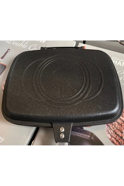 Granit Kare Double Grill Pan 32 Cm - Siyah Çift Taraflı Kullanılabilen Ayrılabilen Ikiz Tava - Resim 6