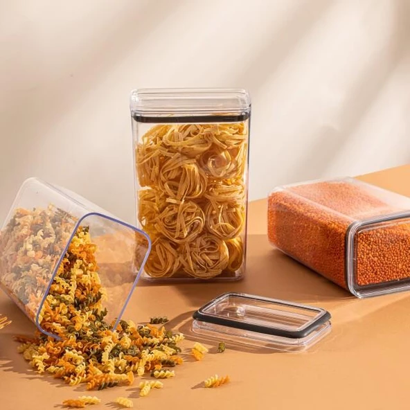 Vakumlu Hava Almaz Saklama Kabı Seti Erzak Kabı Dikdörtgen 12Adet 3100ML