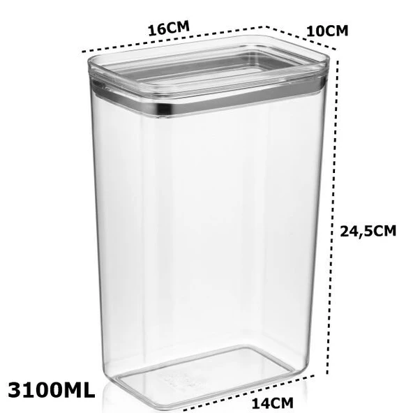 Vakumlu Hava Almaz Saklama Kabı Seti Erzak Kabı Dikdörtgen 12Adet 3100ML - Resim 3