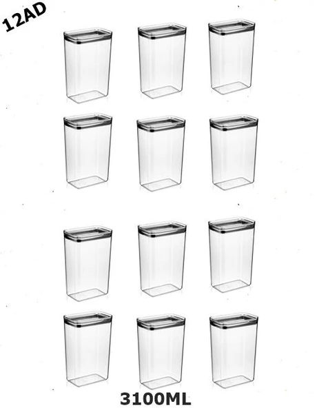 Vakumlu Hava Almaz Saklama Kabı Seti Erzak Kabı Dikdörtgen 12Adet 3100ML - Resim 2