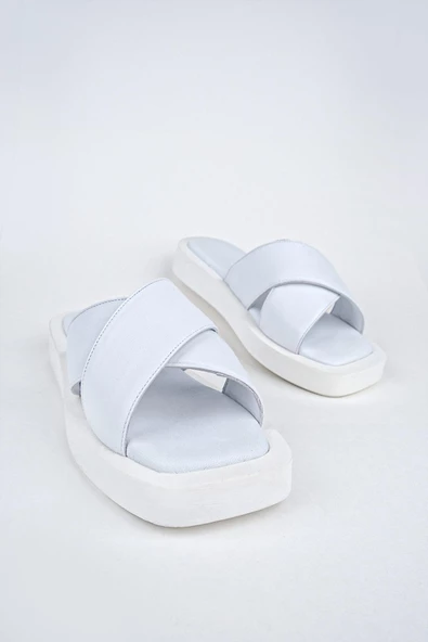 Beyaz Hakiki Deri Anatomik Günlük Terlik - Vulap - 4